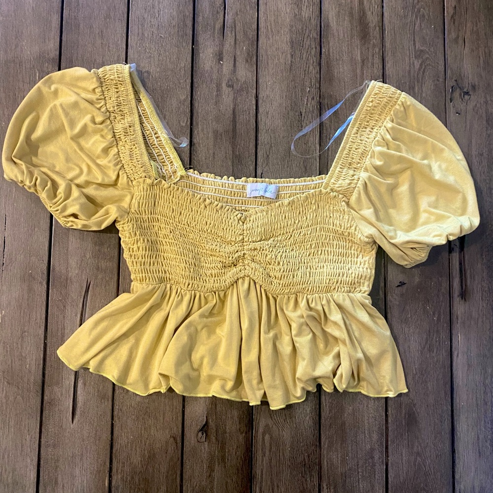 Ruched Yellow Cropped Babydoll Top